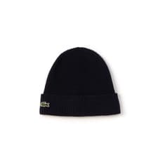 Image of Lacoste Mens Beanie Hat Blue Ribbed Wool RB3502
