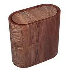 Image of 14L Slim Wood Grain Wastebasket with Lid Narrow Trash Can for Bedroom Office