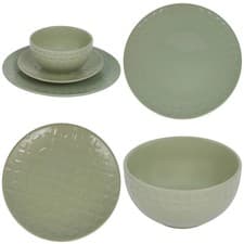 Image of 12Pc Dinning Set Stoneware Crockery Dinner Desert Plates and Cereal Bowls Sage