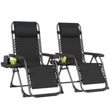 Image of Outsunny Zero Gravity Chairs Set of 2 with Cup Holder, Headrest, Black