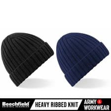 Image of Knit Chunky Ribbed Beanie Beechfield Heavy Ribbed Knit Hat Winter Warm Cap
