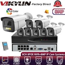 Image of VIKYLIN 8CH 8POE NVR Systems Full Color Bullet 8MP 4K IP CAMERA MIC Outdoor Lot