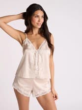 Image of Boux Avenue Etta Satin & Lace Shorts Pyjama Set Luxurious Sexy Nightwear
