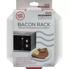 Image of Microwave Bacon Rack Tray Cooker For Crispy Bacon Plastic White Breakfast