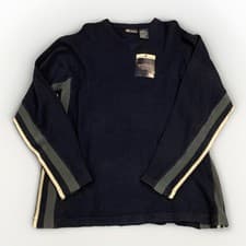 Image of Faded Glory Authentic Men’s Navy Blue V Neck Sweater Grey And White Striped XL