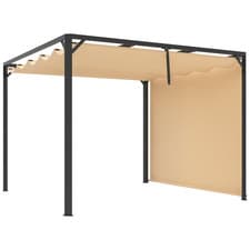 Image of Outsunny 3 x 3(m) Pergola with Retractable Roof & Roller Shade, Khaki