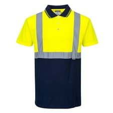 Image of PORTWEST S479 Hi-Vis Contrast Yellow/Navy Polo Shirt UK Size L