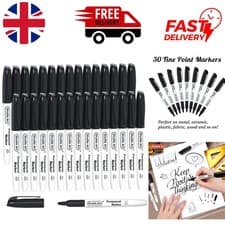Image of Versatile Black Fine Point Permanent Markers - Ideal for Kids & Crafts, 30 Count