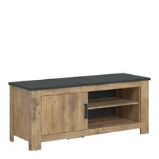 Image of TV Cabinet - 1 Door, Open Storage, Chestnut & Grey, Modern Media Unit