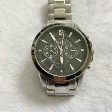Image of Fossil Gents Watch with Black Chronograph Dial & Stainless Steel Bracelet FS4532