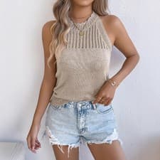 Image of Lady Knitted Halter Tank Vest Top Basic Sleeveless Summer Casual New Fashion Tee