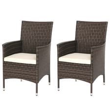 Image of Outsunny 2 Pieces Outdoor Rattan Armchair Garden Dining Chair Set Brown