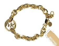 Image of NEW MICHAEL KORS POLISHED GOLD TONE CHAIN LINK CIRCLE LOGO MK BRACELET