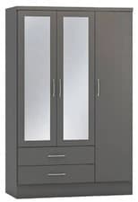 Image of High Gloss 3 Door 2 Drawer Mirrored Wardrobe Grey White Black Furniture Set