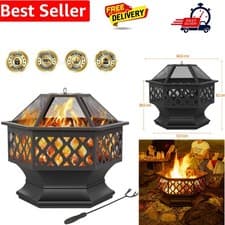 Image of Fire Pit Heavy Duty Fire Bowl Large Fire Pit with Mesh Poker for Outside Pati...