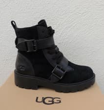 Image of UGG ZORRAH BLACK WATERPROOF SUEDE MOTO BIKER BUCKLE BOOTS, US 7/ EUR 38 ~NIB