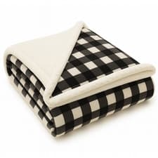 Image of Faux Fur Check Blanket Fleece Throw Sofa Bed Couch Cuddle Cover Soft Warm Fluffy