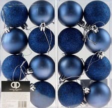 Image of Set Of 16 Midnight Blue Christmas Tree Baubles Decorations - Glitter And Matt