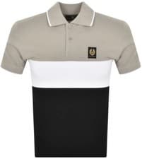 Image of BELSTAFF COLOURBLOCK PIQUE COTTON POLO PUMICE BROWN/WHITE/BLACK S RRP £145 NEW