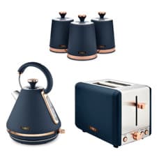 Image of TOWER Cavaletto Kettle 2-Slice Toaster & Canisters Set Midnight Blue/Rose Gold