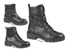 Image of Ankle boots  ladies chunky biker boots zip fastening stud detail lace up black