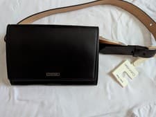 Image of Calvin Klein Black Leather Belt Bag Waist Pack Size S/M NEW