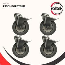 Image of Set of 4 125mm Swivel Braked Castors - Grey Rubber Tyre - Bolt-Hole Fixing
