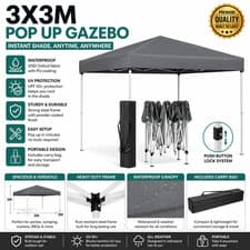 Image of 3x3m Pop Up Gazebo Waterproof Garden Tent UV50+ Outdoor Canopy Patio Market Grey