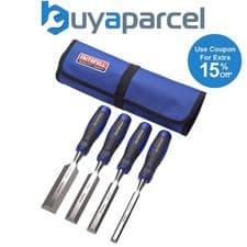 Image of FAITHFULL 4 Piece Wood Chisels Set 13mm 19mm 25mm 32mm Tool Roll FAIWCSGS4CR