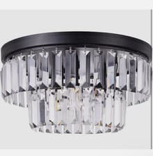 Image of 30cm Black Crystal Chandelier, 3-Light Droplet Crystal Modern Flush Mount Ligh