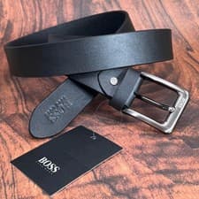 Image of NEW HUGO BOSS MEN BLACK LEATHER BELT
