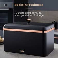 Image of Tower Cavaletto Bread Bin Black & Rose Gold T826130BLK Kitchen Storage Bread Bin