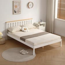 Image of Wooden Bedframe Low Footend in Pine, White with Pine Mattress Option