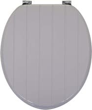 Image of Toilet Seat Grey Tongue & Groove Wooden Luxury Loo Seat Stainless Steel Hinges