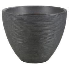 Image of Large Round Plastic Plant and Flower Pot Planter Ribbed Black Grey Cream Garden