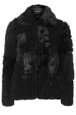 Image of BNWT TOPSHOP UK SIZE 12 PETITE FAUX FUR BLACK PATCH JACKET COAT EUR 40 , US 8