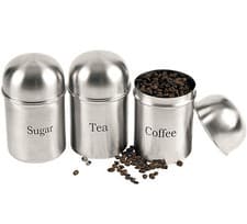 Image of Set of 3 Tea Coffee Sugar Kitchen Jars Pots Containers Storage Canisters Silver