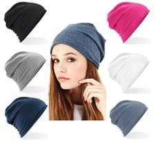 Image of Cotton Jersey Beanie Hat Alopecia Hair Loss Cancer Chemo Soft Stretch Womens