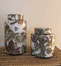 Image of Vases jungle green lidded 16 Cm & 26 cm Ceramic Werner voss x2
