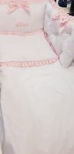 Image of LUXURY PINK BLUE QUILTED COTBED BEDDING SET BOW FRILL EMBIODERY 70x140cm  