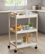Image of Bamboo Kitchen Trolley Cart 3 Tier Rolling Storage Rack Lockable Wheels