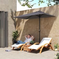 Image of 2.3m Half Round Metal Parasol Umbrella Balcony Sun Shade Crank Handle Grey