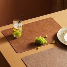 Image of Light Luxury Solid Leather Placemat Coffee Brown Table Mat Waterproof Oilproof