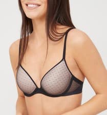 Image of Hunkemoller Kylie Polka Dot Spot Mesh Padded Plunge Bra - Black UK Size 38B