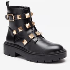 Image of BE YOU STUD WRAP AROUND ANKLE BOOTS BLACK STUDDED BOOT SIZE 7 EU 40 RRP £35.00