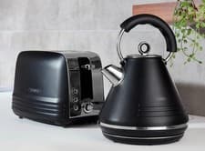 Image of TOWER ASH BLACK 1.7L 3KW PYRAMID KETTLE & 2 SLICE TOASTER CONTEMPORARY SET