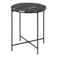 Image of Luxury Black Marble Side Table - Polished Stone Top with Sleek Metal Base