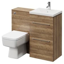 Image of Napoli Tobacco Oak 1000mm Vanity Unit Toilet Suite with 1 Tap Hole Basin and 2 D
