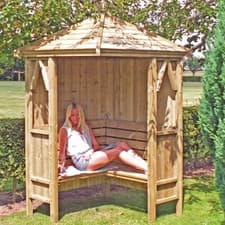 Image of GARDEN CORNER ARBOUR SEATING WOODEN BENCH SEAT PRESSURE TREATED 4ft HONEYSUCKLE