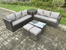 Image of Fimous Outdoor Rattan Garden Furniture Set Patio Sofa Set with Side Coffee Table